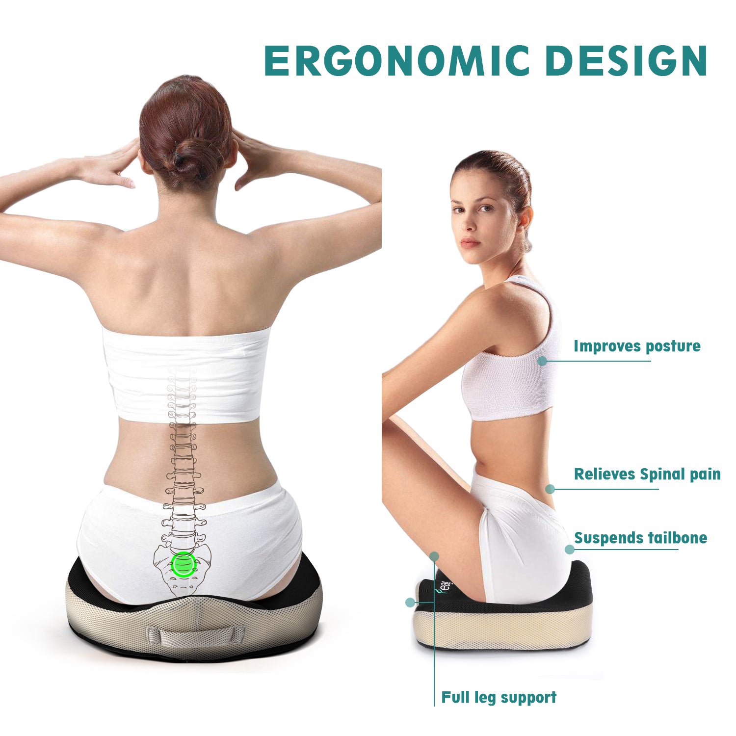 PhysicalMind Institute SmartSeat Posture Corrector for Lower Back, Tailbone, Coccyx, Sciatica Pain - Ergonomic, Breathable, Non-Slip and Portable Foam