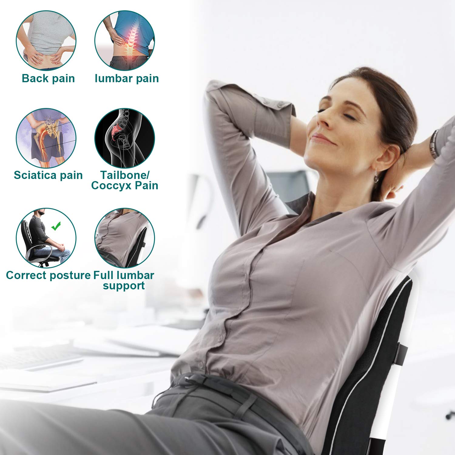 ADOFYS Lumbar Support Pillow - Back Cushion with Memory Foam, Posture Pillow  for Back Support and Back Pain Relief, Ergonomic Lumbar Support for Car Seat,  Office-Chair 