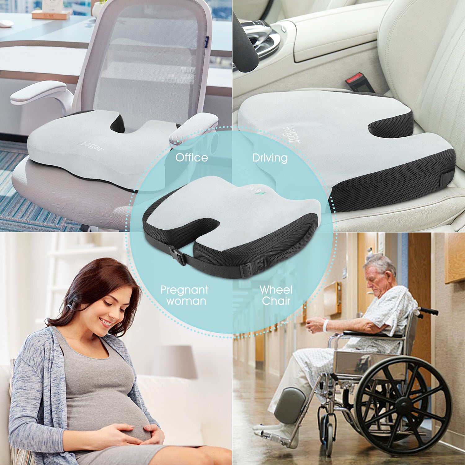  Feagar Sitzkissen aus Memory Foam, orthopädisches ergonomisches  Sitzkissen für Bürostuhl Auto, Steißbein Entlastung, besserer Sitzkomfort