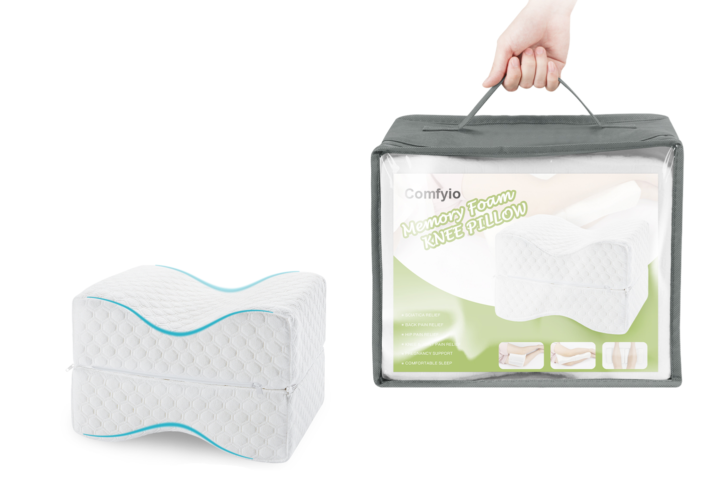 Comfyio Leg Knee Memory Foam Support Pillow Knee Cushion for Side Sleepers